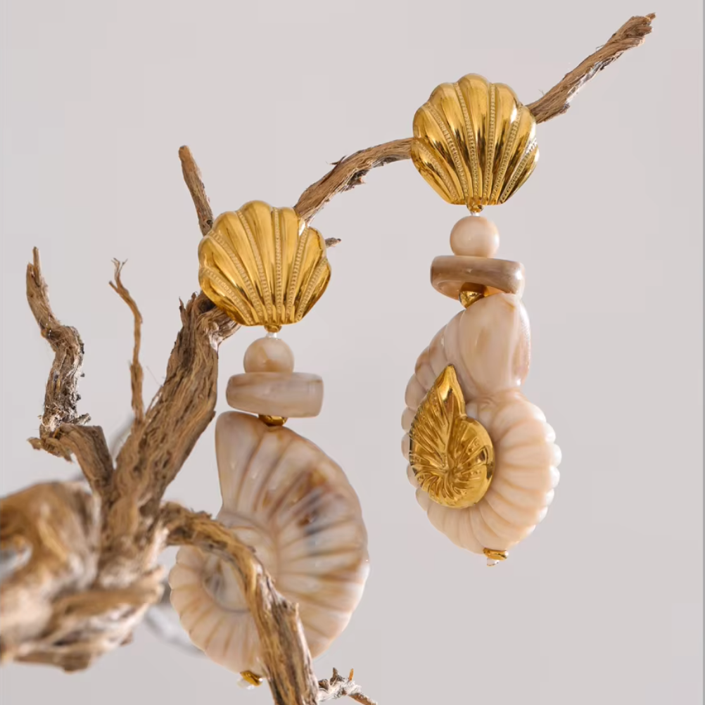 Siren's Call Golden Nautilus Earrings